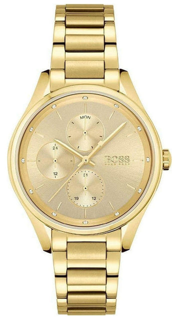  Shop Authentic Hugo Boss Grand Course Gold Dial Gold Steel Strap Watch for Women - 1502584 - Luxxuri