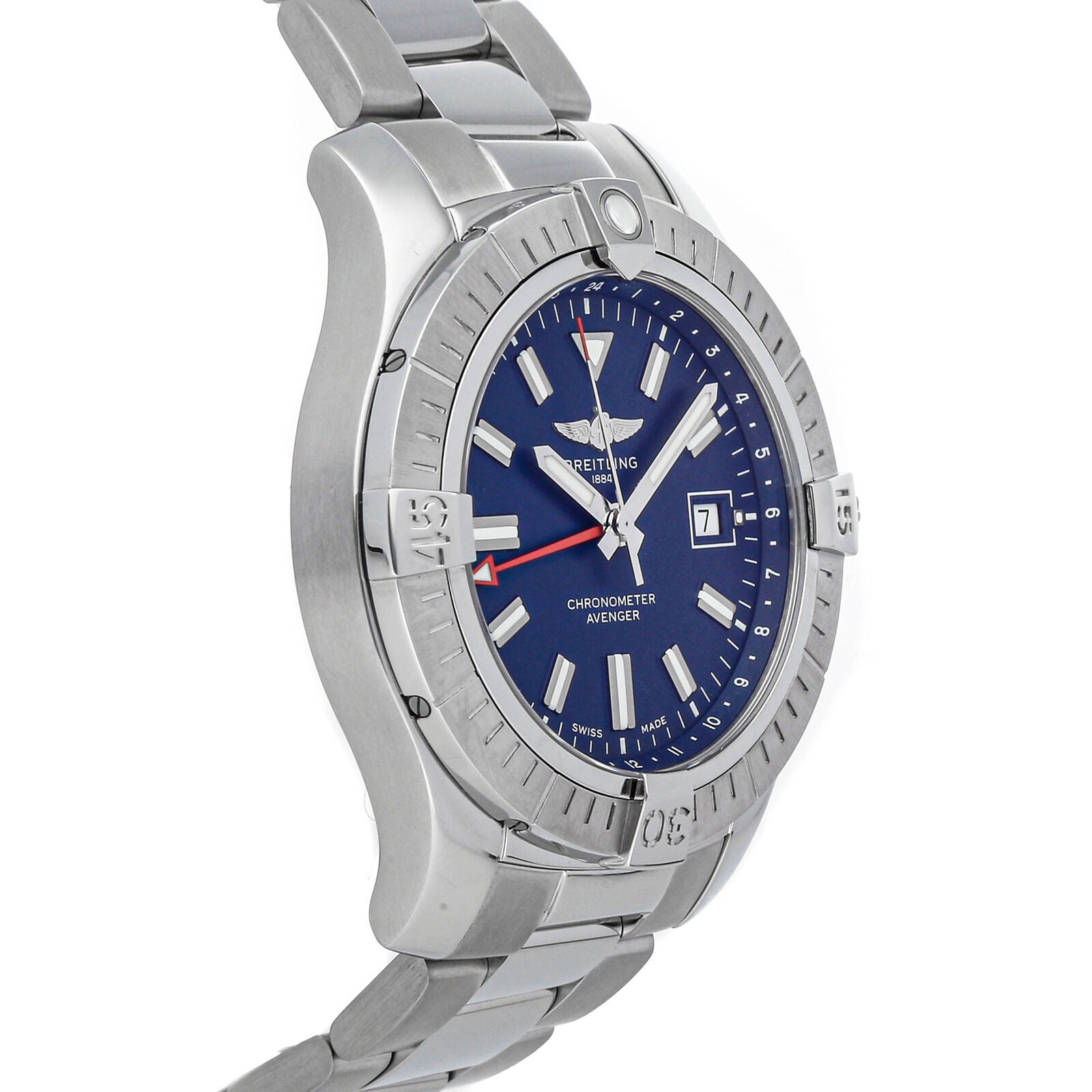  Shop Authentic Breitling Avenger Automatic GMT 45 Blue Dial Silver Steel Strap Watch for Men - A32395101C1A1 - Luxxuri