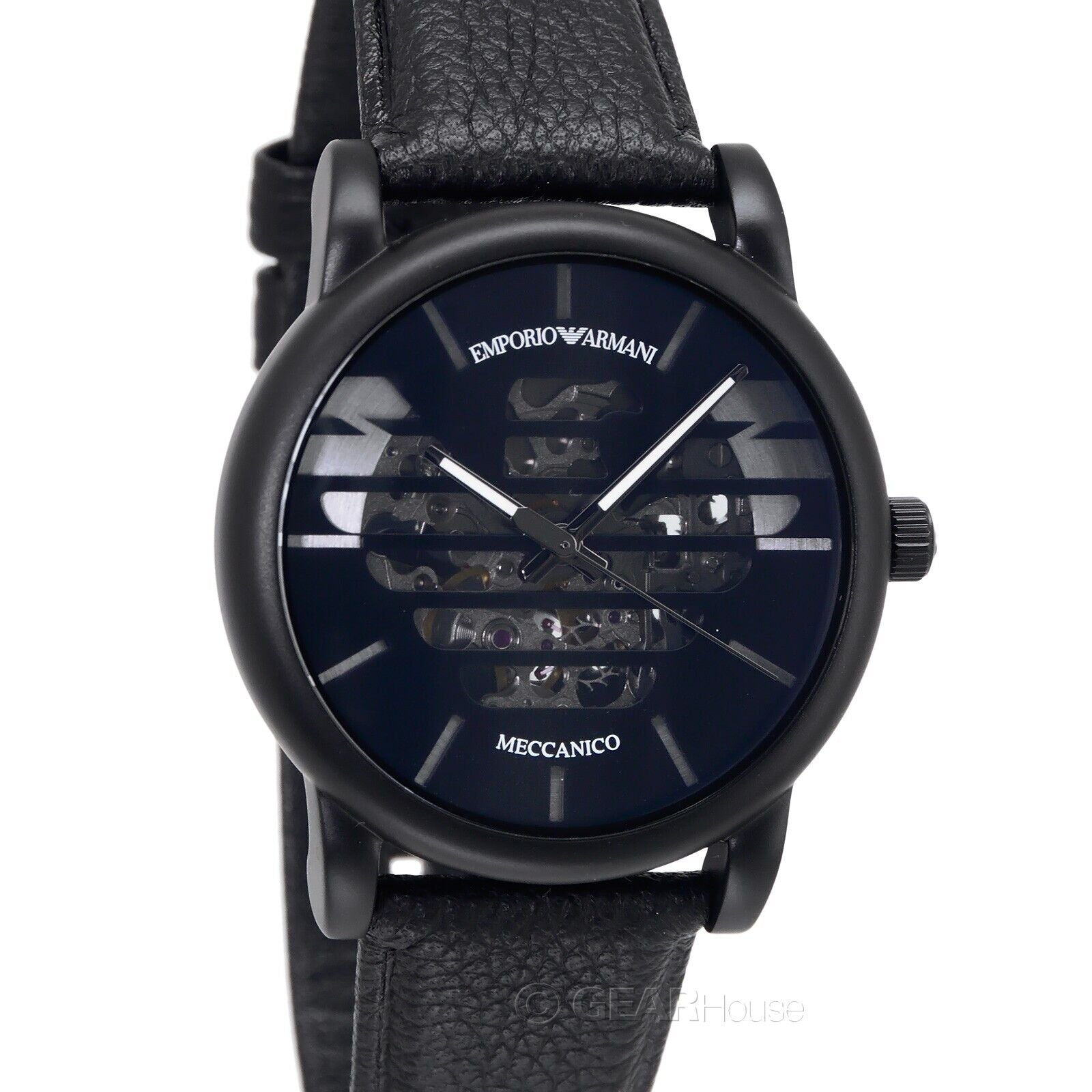  Shop Authentic Emporio Armani Meccanico Quartz Black Dial Black Leather Strap Watch For Men - AR60032 - Luxxuri