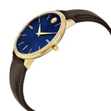  Shop Authentic Movado Ultra Slim Blue Dial Brown Leather Strap Watch For Women - 0607092 - Luxxuri