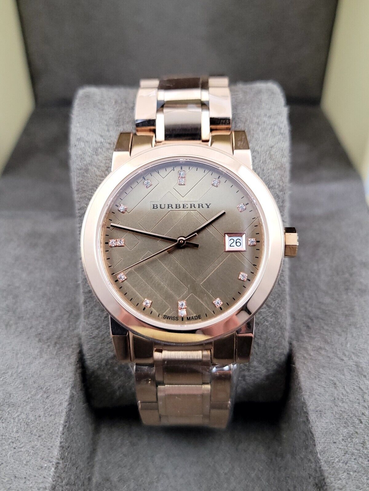 Burberry The City Diamonds Rose Gold Dial Rose Gold Steel Strap Watch for Women - BU9126