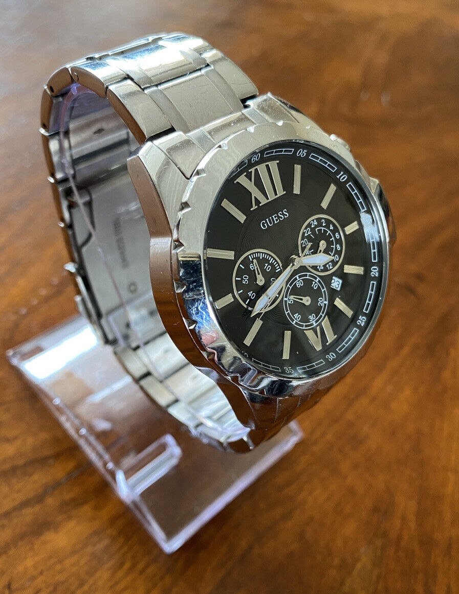  Shop Authentic Guess Chronograph Black Dial Silver Steel Strap Watch for Men - W0193G2 - Luxxuri