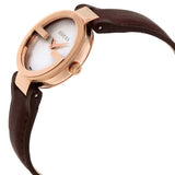  Shop Authentic Gucci G Interlocking Mother of Pearl Dial Brown Leather Strap Watch For Women - YA133516 - Luxxuri