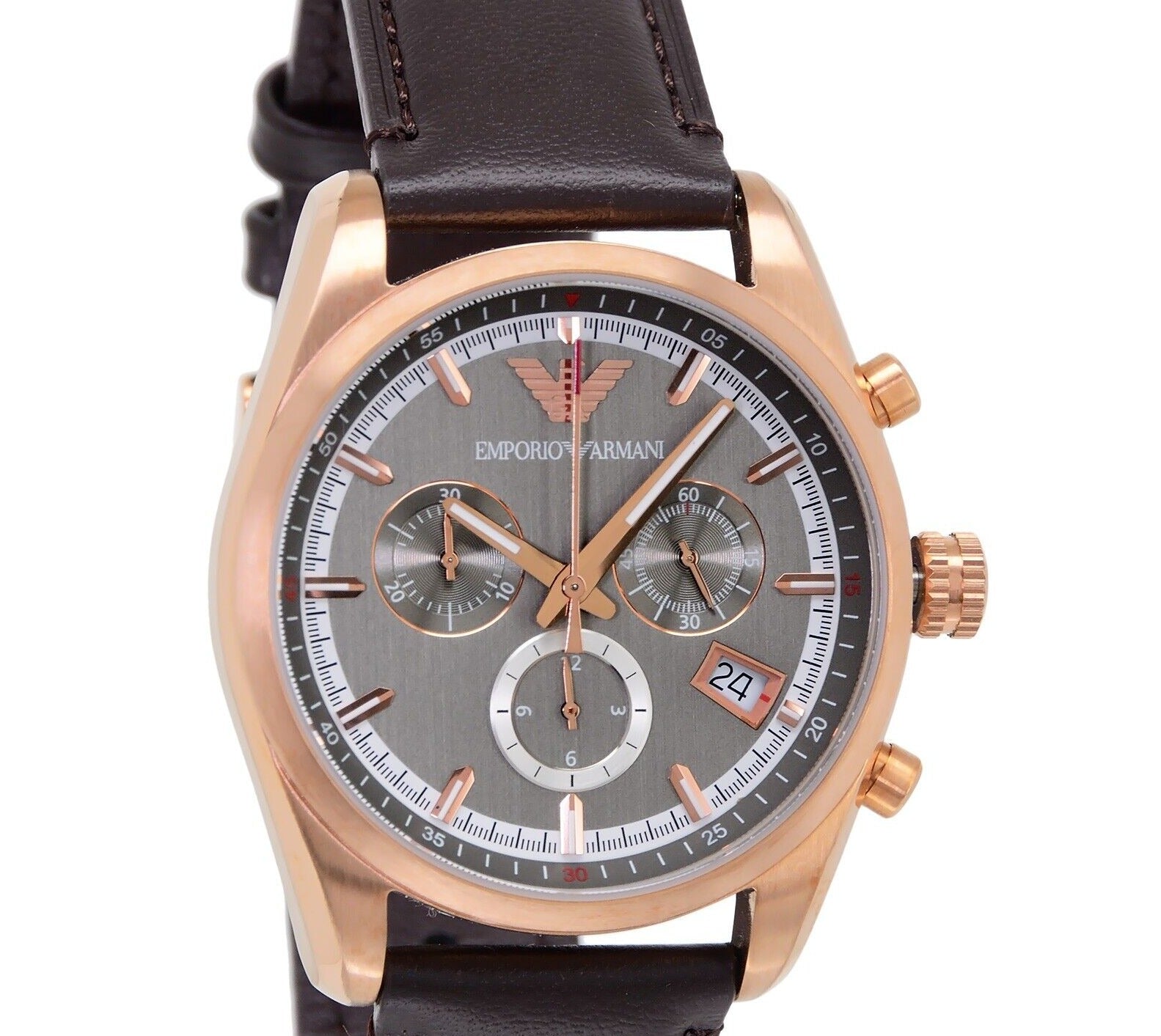  Shop Authentic Emporio Armani Chronograph Gray Dial Brown Leather Strap Watch For Men - AR6043 - Luxxuri