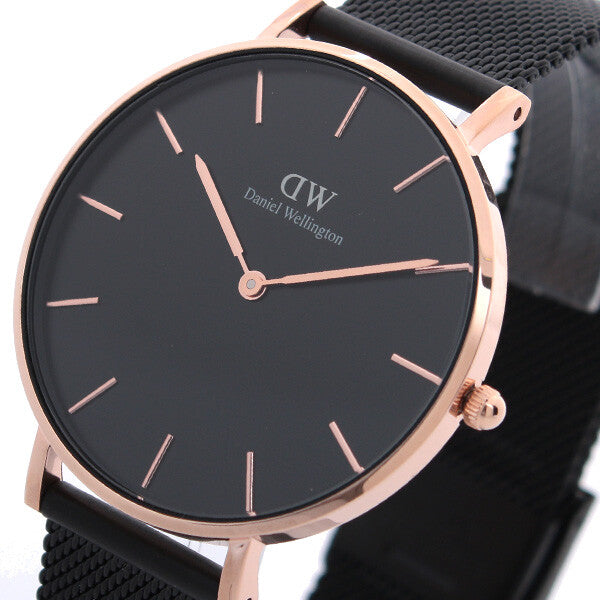 Daniel Wellington Petite Ashfield Black Dial Black Mesh Strap Watch for Women - DW00100307