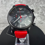  Shop Authentic Emporio Armani Luigi Chronograph Black Dial Red Leather Strap Watch For Men - AR1971 - Luxxuri