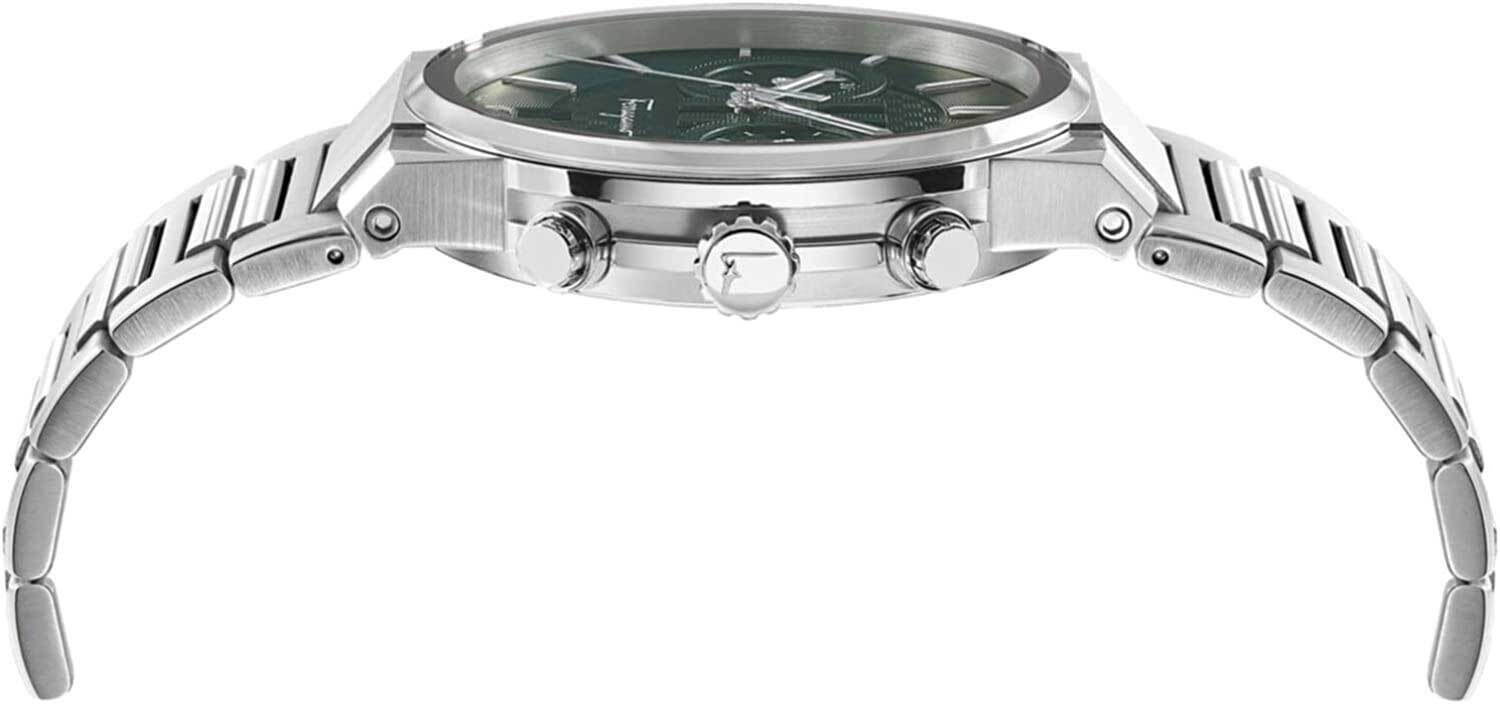 Salvatore Ferragamo Sapphire Chrono Green Dial Silver Steel Strap Watch for Men - SFME00421