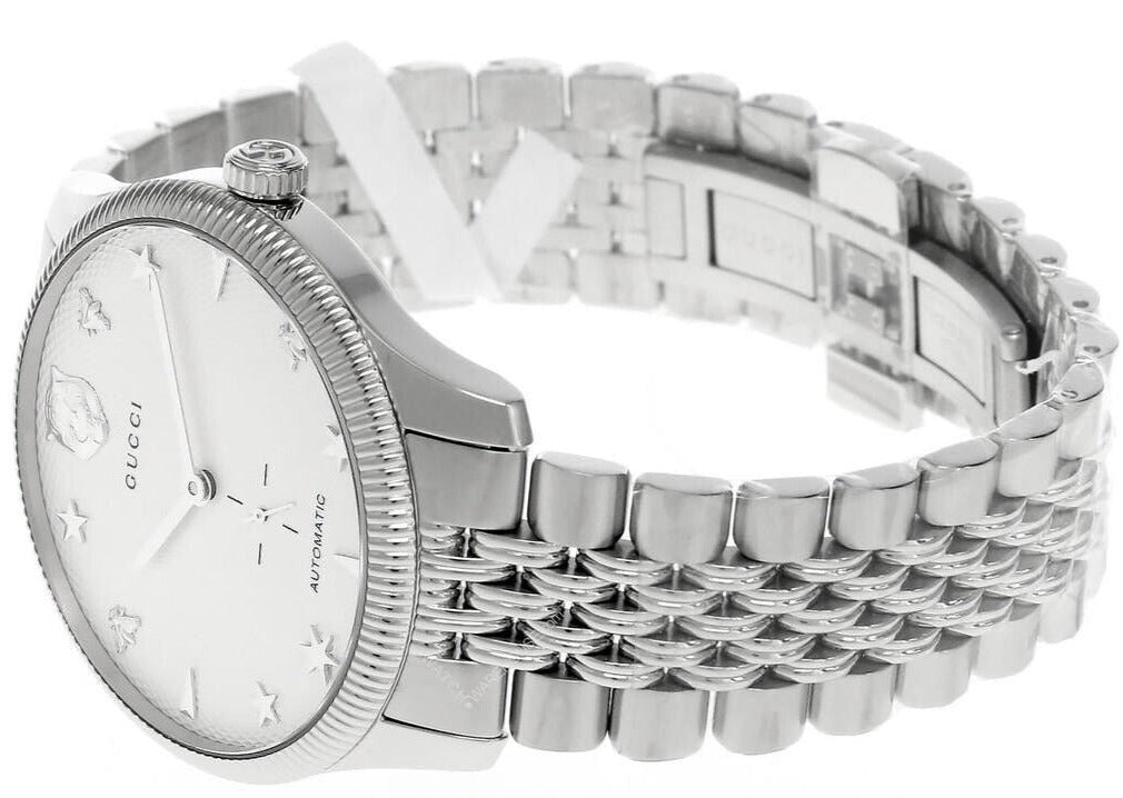  Shop Authentic Gucci G Timeless Automatic Silver Dial Silver Steel Strap Watch for Men - YA126354 - Luxxuri