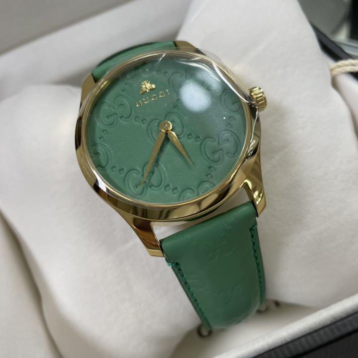  Shop Authentic Gucci G Timeless Quartz Green Dial Green Leather Strap Watch For Women - YA1264099 - Luxxuri