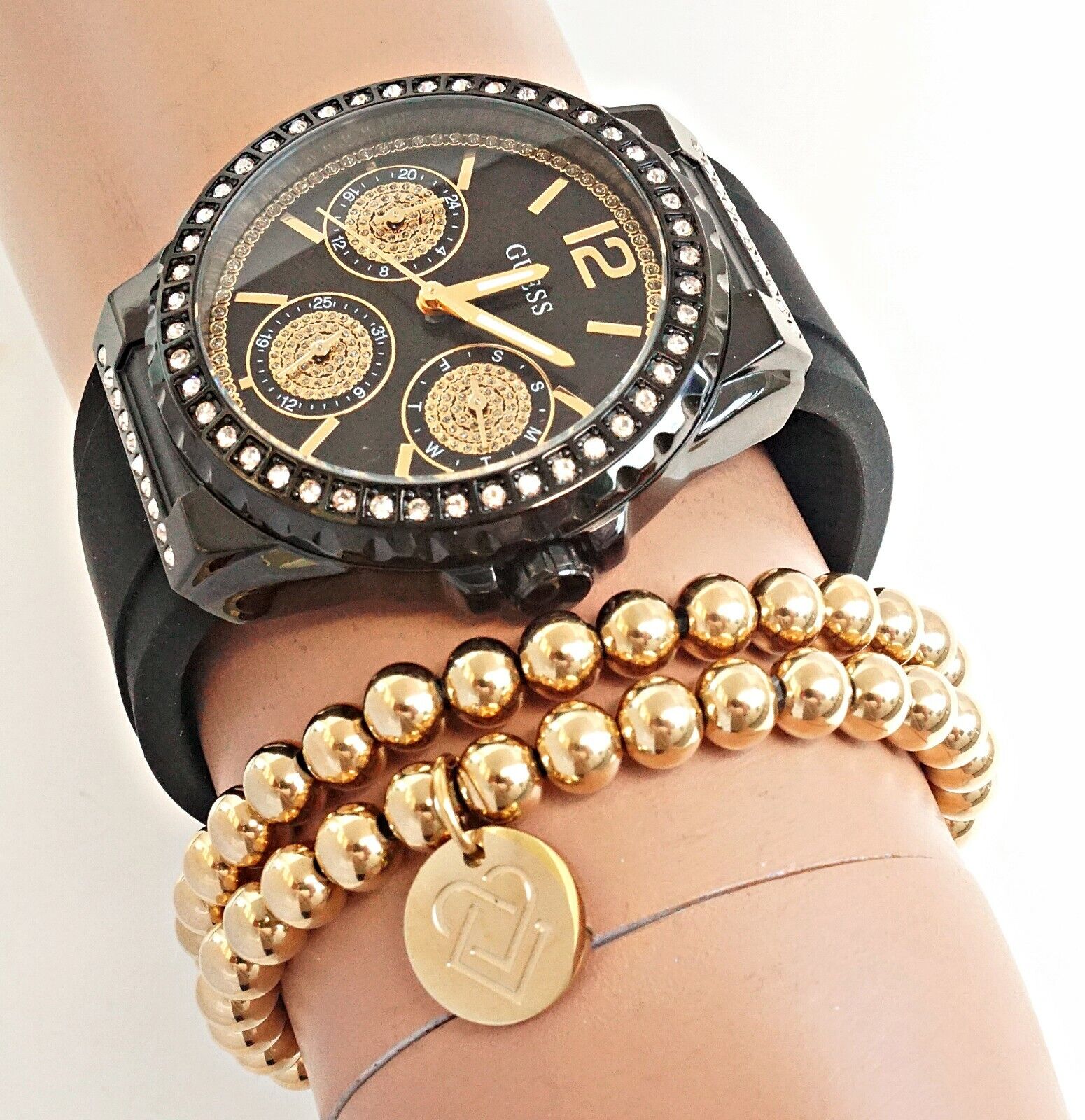  Shop Authentic Guess Starlight Black Dial Black Rubber Strap Watch for Women - W0846L1 - Luxxuri