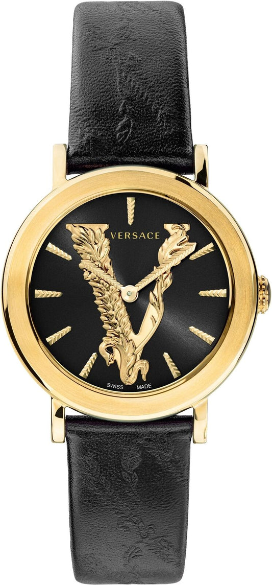  Shop Authentic Versace Virtus Quartz Black Dial Black Leather Strap Watch for Women - VEHC00119 - Luxxuri