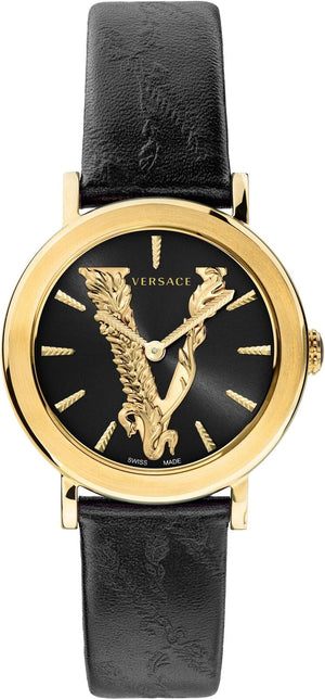  Shop Authentic Versace Virtus Quartz Black Dial Black Leather Strap Watch for Women - VEHC00119 - Luxxuri