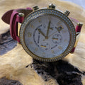 Shop Authentic Michael Kors Parker Chronograph White Dial Pink Leather Strap Watch for Women - MK2297 - Luxxuri