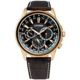  Shop Authentic Citizen Eco Drive Calendrier Black Dial Brown Leather StrapWatch For Men - BU2023-12E - Luxxuri