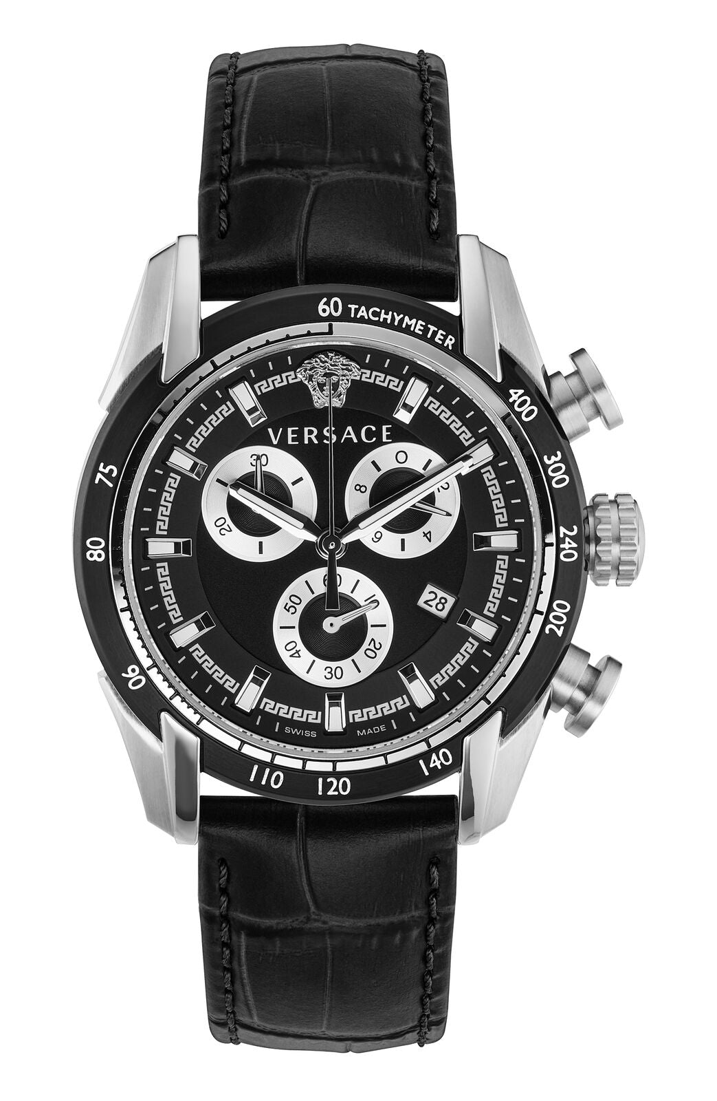  Shop Authentic Versace V Ray Chronograph Quartz Black Dial Black Leather Strap Watch For Men - VE2I00121 - Luxxuri