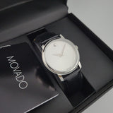  Shop Authentic Movado Museum Quartz Silver Dial Black Leather Strap Watch For Men - 2100001 - Luxxuri