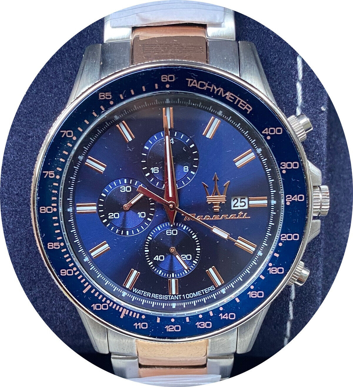  Shop Authentic Maserati SFIDA Chronograph Blue Dial Two Tone Steel Strap Watch For Men - R8873640012 - Luxxuri