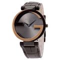  Shop Authentic Gucci Interlocking G 18K Gold Black Dial Brown Leather Strap Watch For Women - YA133304 - Luxxuri