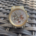 Michael Kors Ritz Three-Hand Glitz Crystals Gold Dial Gold Steel Strap Watch for Women - MK6747