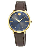  Shop Authentic Movado Ultra Slim Blue Dial Brown Leather Strap Watch For Women - 0607092 - Luxxuri