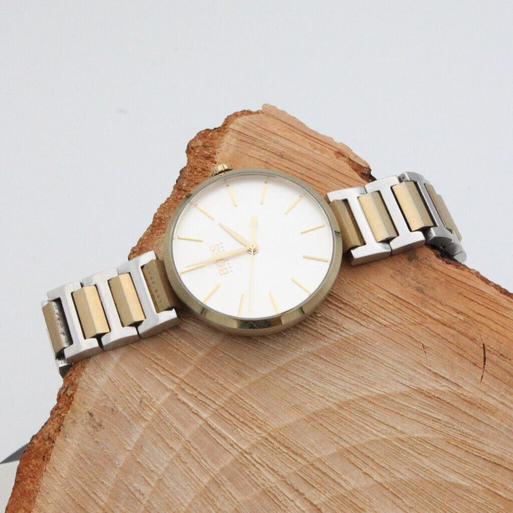  Shop Authentic Hugo Boss Allusion Quartz Silver Dial Two Tone Steel Strap Watch For Women - 1502417 - Luxxuri