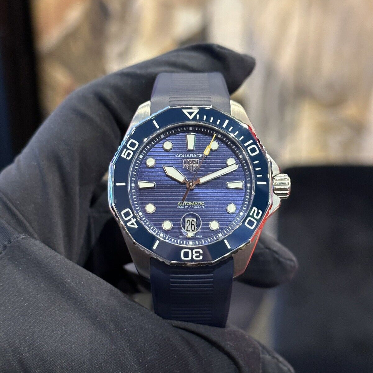  Shop Authentic Tag Heuer Aquaracer Professional 300 Automatic Blue Dial Blue Rubber Strap Watch for Men - WBP201B.FT6198 - Luxxuri