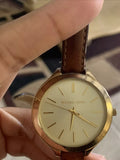  Shop Authentic Michael Kors Runway Gold Dial Brown Leather Strap Watch For Women - MK2256 - Luxxuri