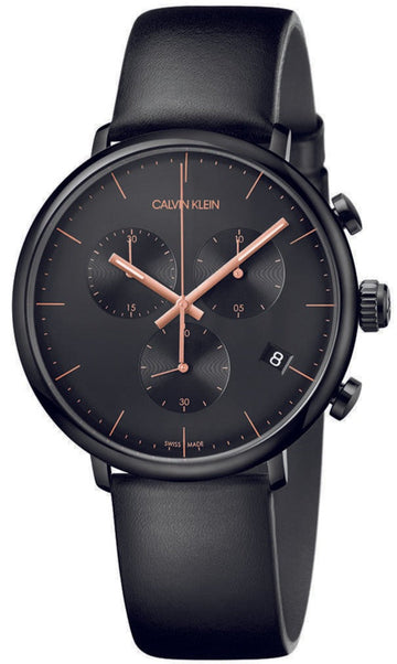  Shop Authentic Calvin Klein High Noon Black Dial Black Leather Strap Watch for Men - K8M274CB - Luxxuri