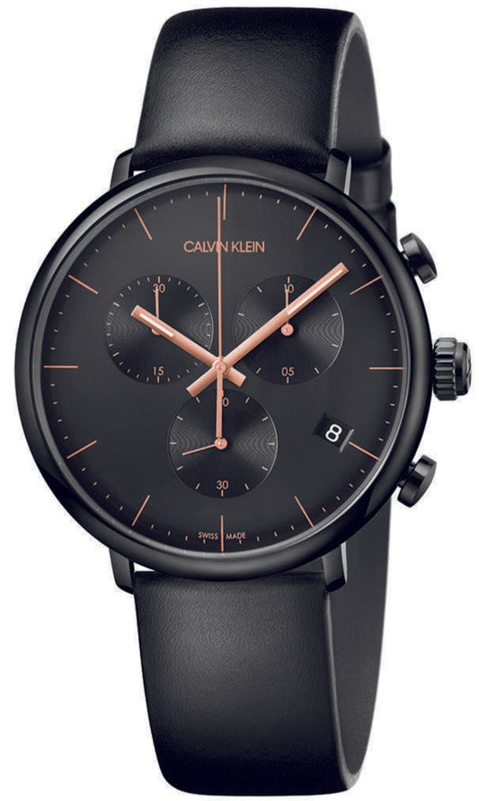  Shop Authentic Calvin Klein High Noon Black Dial Black Leather Strap Watch for Men - K8M274CB - Luxxuri