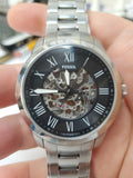  Shop Authentic Fossil Grant Automatic Skeleton Black Dial Silver Steel Strap Watch for Men - ME3103 - Luxxuri