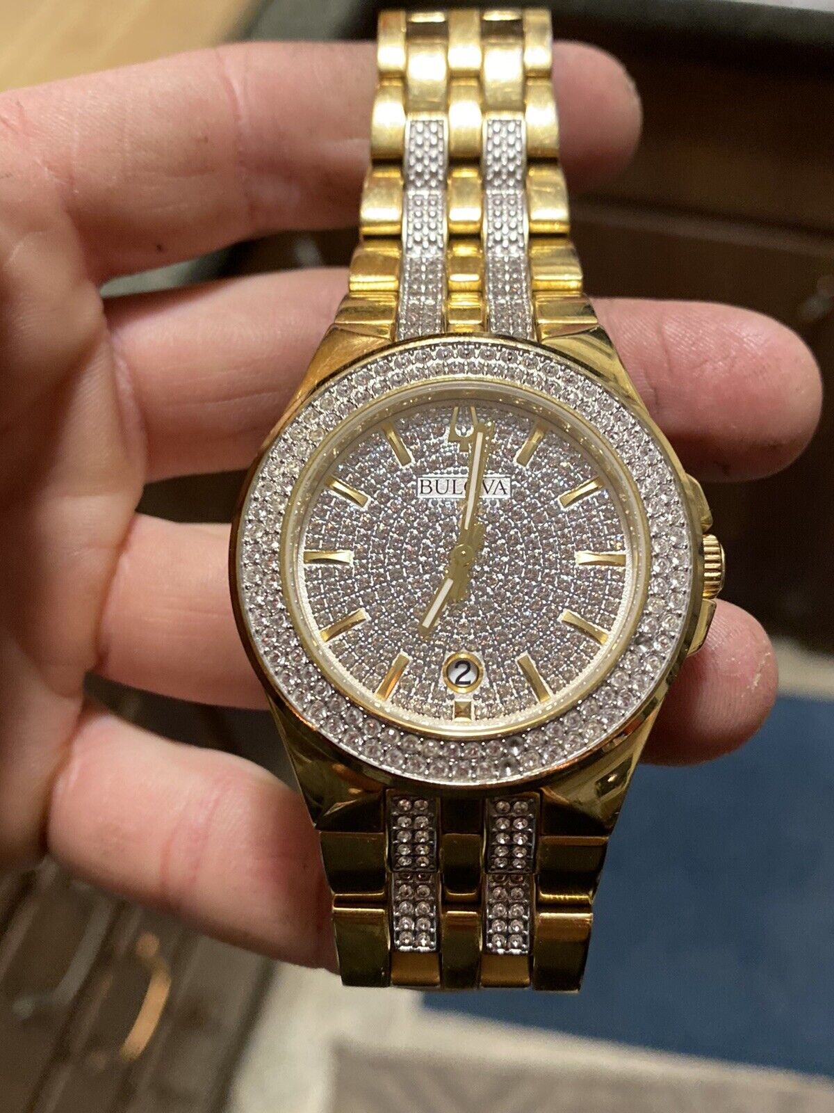  Shop Authentic Bulova Crystal Collection Silver Dial Two Tone Steel Strap Watch for Men - 98K102 - Luxxuri