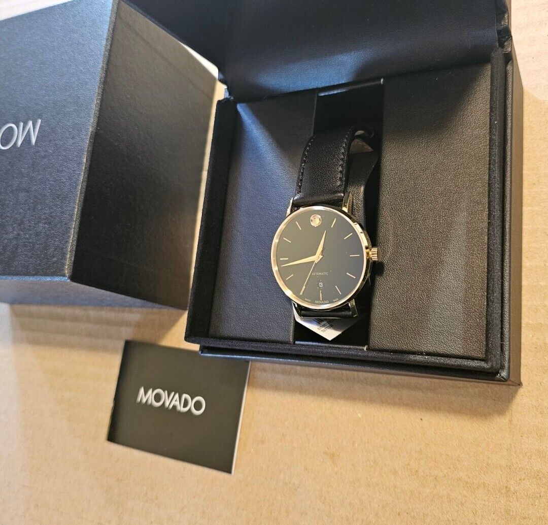  Shop Authentic Movado Ultra Slim Black Dial Black Leather Strap Watch For Men - 0607086 - Luxxuri