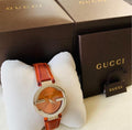  Shop Authentic Gucci Interlocking G Quartz Orange Dial Orange Leather Strap Watch For Women - YA133316 - Luxxuri
