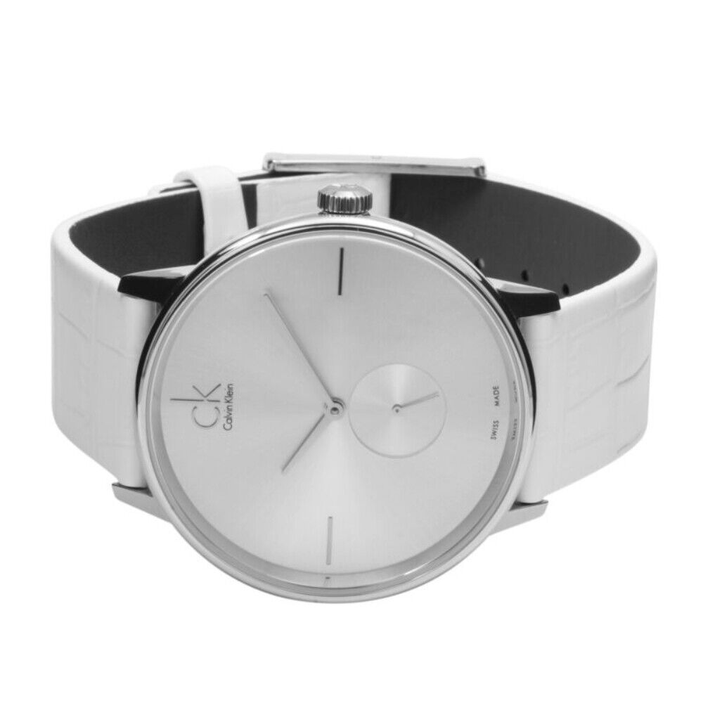  Shop Authentic Calvin Klein Accent Silver Dial White Leather Strap Watch for Women - K2Y211K6 - Luxxuri
