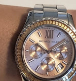  Shop Authentic Michael Kors Everest Chronograph Gold Dial Silver Steel Strap Watch For Women - MK5870 - Luxxuri