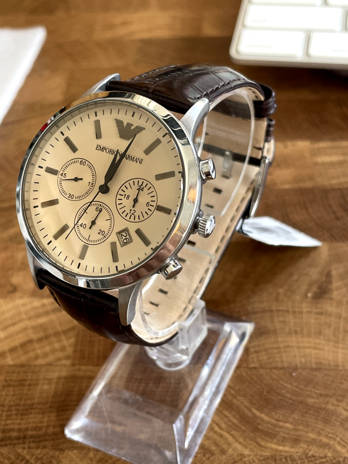  Shop Authentic Emporio Armani Classic Chronograph Beige Dial Brown Leather Strap Watch For Men - AR2433 - Luxxuri