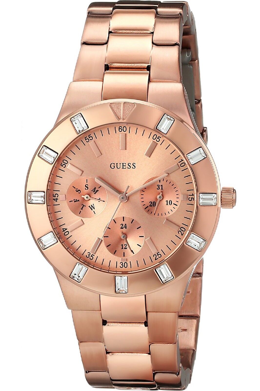  Shop Authentic Guess Glisten Multifunction Quartz Rose Gold Dial Rose Gold Steel Strap Watch For Women - W16017L1 - Luxxuri
