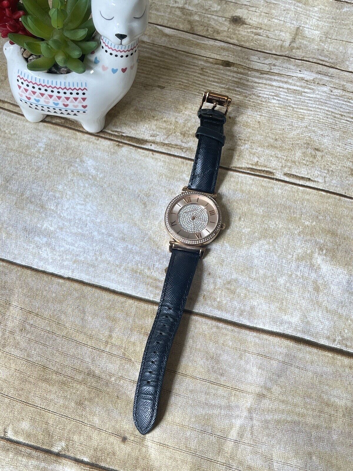  Shop Authentic Michael Kors Catlin Rose Gold Crystal Dial Black Leather Strap Watch for Women - MK2376 - Luxxuri