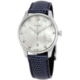  Shop Authentic Gucci G-Timeless Signature Mother of Pearl Silver Dial Blue Leather Strap Watch For Women - YA1264049 - Luxxuri