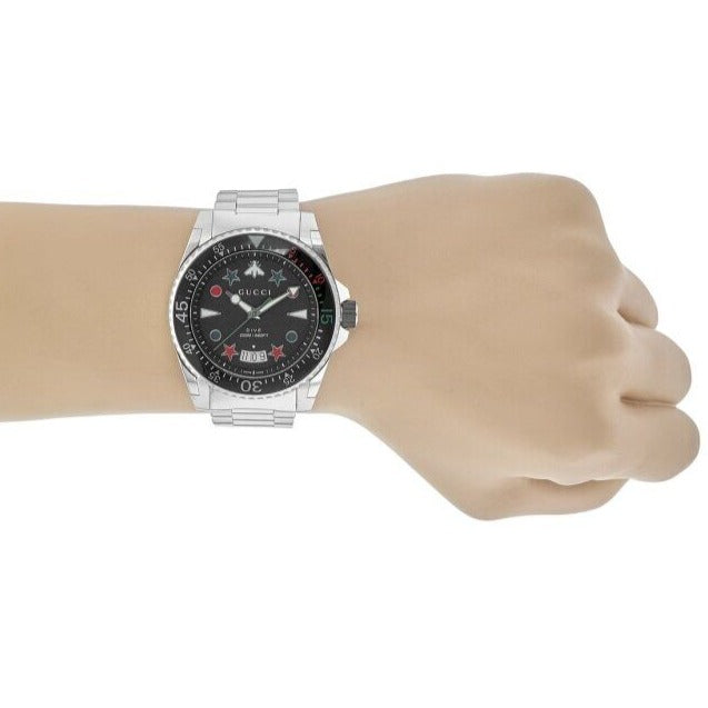  Shop Authentic Gucci Dive Quartz Black Dial Silver Steel Strap Watch For Men - YA136221 - Luxxuri