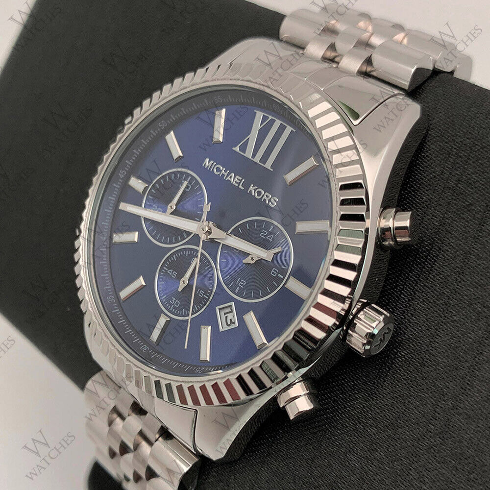  Shop Authentic Michael Kors Lexington Chronograph Blue Dial Silver Steel Strap Watch for Men - MK8280 - Luxxuri