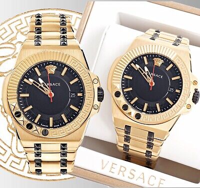  Shop Authentic Versace Chain Reaction Quartz Black Dial Two Tone Steel Strap Watch for Men - VEDY00619 - Luxxuri
