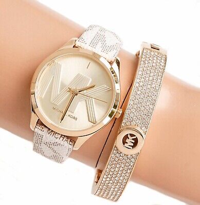  Shop Authentic Michael Kors Jaycie Quartz Gold Dial White Leather Strap Watch for Women - MK2861 - Luxxuri