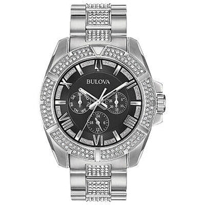  Shop Authentic Bulova Crystal Collection Chronograph Black Dial Two Tone Steel Strap Watch for Men - 96C126 - Luxxuri