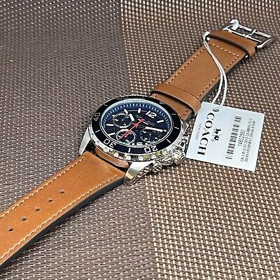 Coach Kent Chronograph Blue Dial Brown Leather Strap Watch for Men - 14602560