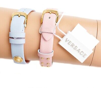  Shop Authentic Versace Medusa Lock Icon Quartz Gold Dial Pink & Blue Leather Strap Watch For Women - VEDW00219 - Luxxuri