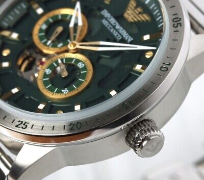  Shop Authentic Emporio Armani Meccanico Chronograph Automatic Green Dial Silver Steel Strap Watch For Men - AR60053 - Luxxuri