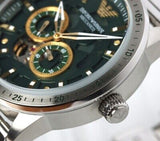  Shop Authentic Emporio Armani Meccanico Chronograph Automatic Green Dial Silver Steel Strap Watch For Men - AR60053 - Luxxuri