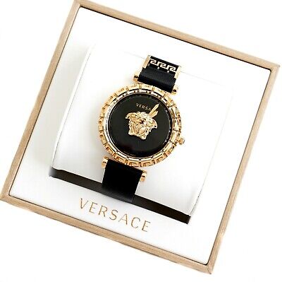  Shop Authentic Versace Palazzo Empire Greca Black Dial Black Leather Strap Watch for Women - VEDV00119 - Luxxuri