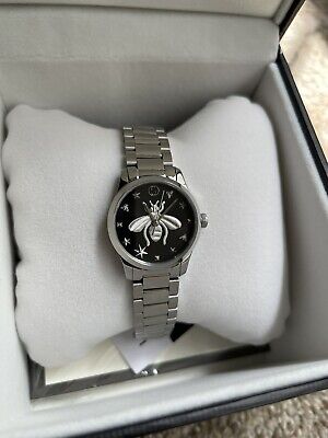  Shop Authentic Gucci G Timeless Quartz Diamonds Black Dial Silver Steel Strap Watch For Women - YA1265024 - Luxxuri